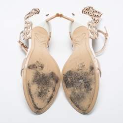 Sophia Webster Rose Gold/White Leather Evangeline Laser Cut Angel Wing Ankle Strap Sandals Size 40