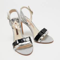 Sophia Webster Silver/Black Glitter, Patent and Leather Andie Sandals Size 37