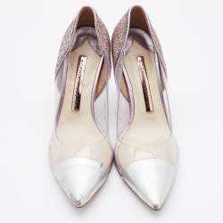 Sophia Webster Silver/Pink Leather, PVC and Glitter Daria Pointed Toe Pumps Size 36.5