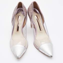 Sophia Webster Silver/Pink Leather, PVC and Glitter Daria Pointed Toe Pumps Size 36.5