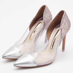 Sophia Webster Silver/Pink Leather, PVC and Glitter Daria Pointed Toe Pumps Size 36.5