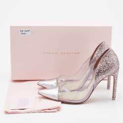 Sophia Webster Silver/Pink Leather, PVC and Glitter Daria Pointed Toe Pumps Size 36.5