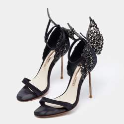 Pre Owned Sophia Webster Black Satin Crystal Embellished Evangeline Sandals Size 37