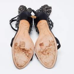 Pre Owned Sophia Webster Black Satin Crystal Embellished Evangeline Sandals Size 37