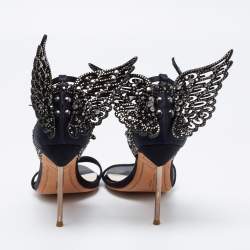 Pre Owned Sophia Webster Black Satin Crystal Embellished Evangeline Sandals Size 37