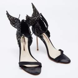 Pre Owned Sophia Webster Black Satin Crystal Embellished Evangeline Sandals Size 37
