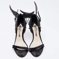 Pre Owned Sophia Webster Black Satin Crystal Embellished Evangeline Sandals Size 37