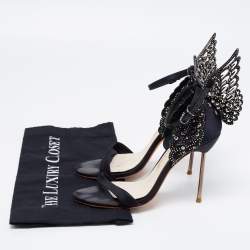 Pre Owned Sophia Webster Black Satin Crystal Embellished Evangeline Sandals Size 37
