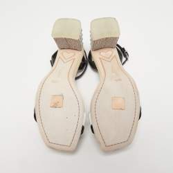 Pre Owned Sophia Webster White/Black Patent and Leather Ankle Strap Sandals Size 38.5