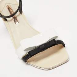 Pre Owned Sophia Webster White/Black Patent and Leather Ankle Strap Sandals Size 38.5