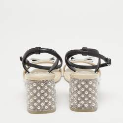 Pre Owned Sophia Webster White/Black Patent and Leather Ankle Strap Sandals Size 38.5