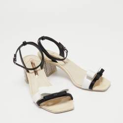 Pre Owned Sophia Webster White/Black Patent and Leather Ankle Strap Sandals Size 38.5