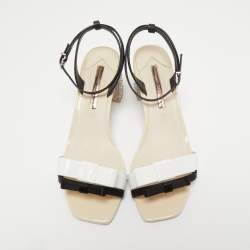 Pre Owned Sophia Webster White/Black Patent and Leather Ankle Strap Sandals Size 38.5