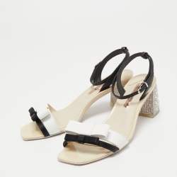 Pre Owned Sophia Webster White/Black Patent and Leather Ankle Strap Sandals Size 38.5