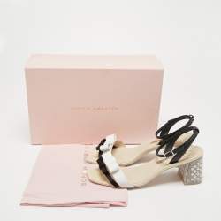 Pre Owned Sophia Webster White/Black Patent and Leather Ankle Strap Sandals Size 38.5