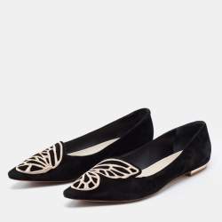 Pre Owned Sophia Webster Black Embroidered Suede Bibi Butterfly Pointed Toe Ballet Flats Size 38.5