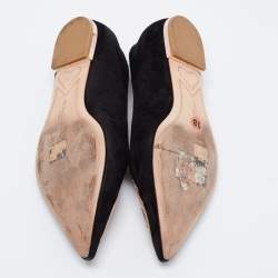 Pre Owned Sophia Webster Black Embroidered Suede Bibi Butterfly Pointed Toe Ballet Flats Size 38.5