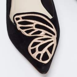 Pre Owned Sophia Webster Black Embroidered Suede Bibi Butterfly Pointed Toe Ballet Flats Size 38.5