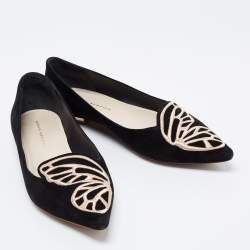 Pre Owned Sophia Webster Black Embroidered Suede Bibi Butterfly Pointed Toe Ballet Flats Size 38.5