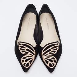 Pre Owned Sophia Webster Black Embroidered Suede Bibi Butterfly Pointed Toe Ballet Flats Size 38.5