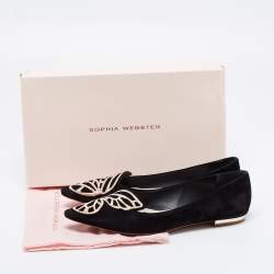 Pre Owned Sophia Webster Black Embroidered Suede Bibi Butterfly Pointed Toe Ballet Flats Size 38.5