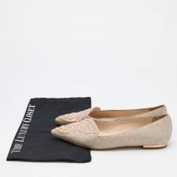 Pre Owned Sophia Webster Beige Shimmer Leather Bibi Butterfly Ballet Flats Size 37