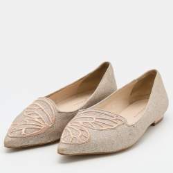 Pre Owned Sophia Webster Beige Shimmer Leather Bibi Butterfly Ballet Flats Size 37