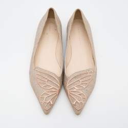 Pre Owned Sophia Webster Beige Shimmer Leather Bibi Butterfly Ballet Flats Size 37