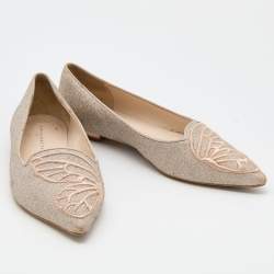 Pre Owned Sophia Webster Beige Shimmer Leather Bibi Butterfly Ballet Flats Size 37