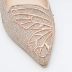 Pre Owned Sophia Webster Beige Shimmer Leather Bibi Butterfly Ballet Flats Size 37