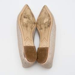 Pre Owned Sophia Webster Beige Shimmer Leather Bibi Butterfly Ballet Flats Size 37