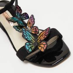 Pre Owned Sophia Webster Black Leather Butterfly Embellished  Sandals Size 38