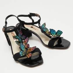 Pre Owned Sophia Webster Black Leather Butterfly Embellished  Sandals Size 38