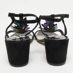 Pre Owned Sophia Webster Black Leather Butterfly Embellished  Sandals Size 38