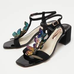 Pre Owned Sophia Webster Black Leather Butterfly Embellished  Sandals Size 38
