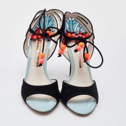 Sophia Webster Black Suede Embellished Ankle Tie Sandals Size 36