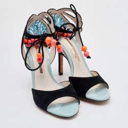 Sophia Webster Black Suede Embellished Ankle Tie Sandals Size 36