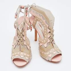 Pre Owned Sophia Webster Beige/Pink Suede and Patent Leather Riko Cut Out Sandals Size 36.5
