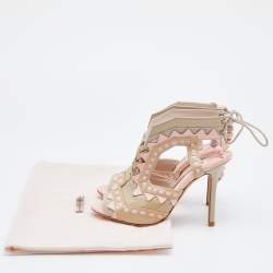 Pre Owned Sophia Webster Beige/Pink Suede and Patent Leather Riko Cut Out Sandals Size 36.5