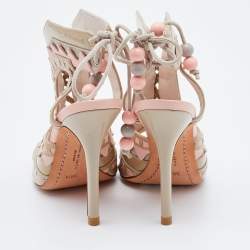 Pre Owned Sophia Webster Beige/Pink Suede and Patent Leather Riko Cut Out Sandals Size 36.5