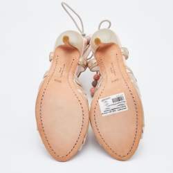 Pre Owned Sophia Webster Beige/Pink Suede and Patent Leather Riko Cut Out Sandals Size 36.5