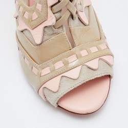 Pre Owned Sophia Webster Beige/Pink Suede and Patent Leather Riko Cut Out Sandals Size 36.5