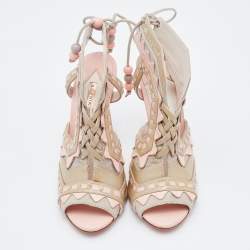 Pre Owned Sophia Webster Beige/Pink Suede and Patent Leather Riko Cut Out Sandals Size 36.5