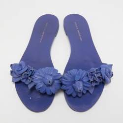 Sophia Webster Blue Leather Lilico Floral Flat Slides Size 37