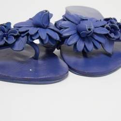 Sophia Webster Blue Leather Lilico Floral Flat Slides Size 37