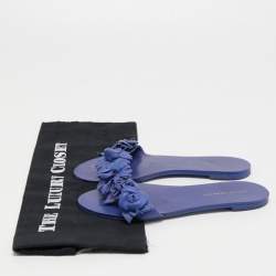Sophia Webster Blue Leather Lilico Floral Flat Slides Size 37