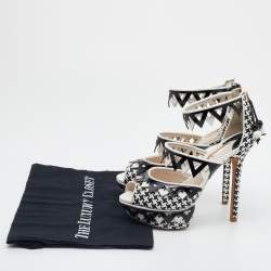 Sophia Webster Black/White Woven Raffia and Leather Platform Ankle Strap Sandals Size 36