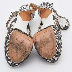 Sophia Webster Black/White Woven Raffia and Leather Platform Ankle Strap Sandals Size 36