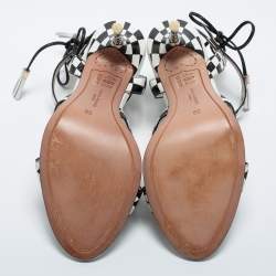 Pre Owned Sophia Webster White/Black Checkered Leather Poppy Sandals Size 39