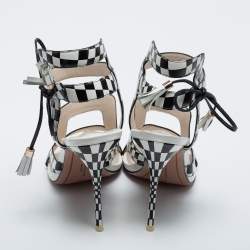 Pre Owned Sophia Webster White/Black Checkered Leather Poppy Sandals Size 39